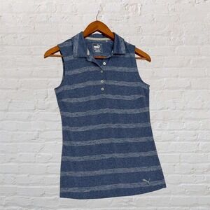 Puma Golf Womens Sleeveless Polo Shirt Blue Striped Space Dye Size XS